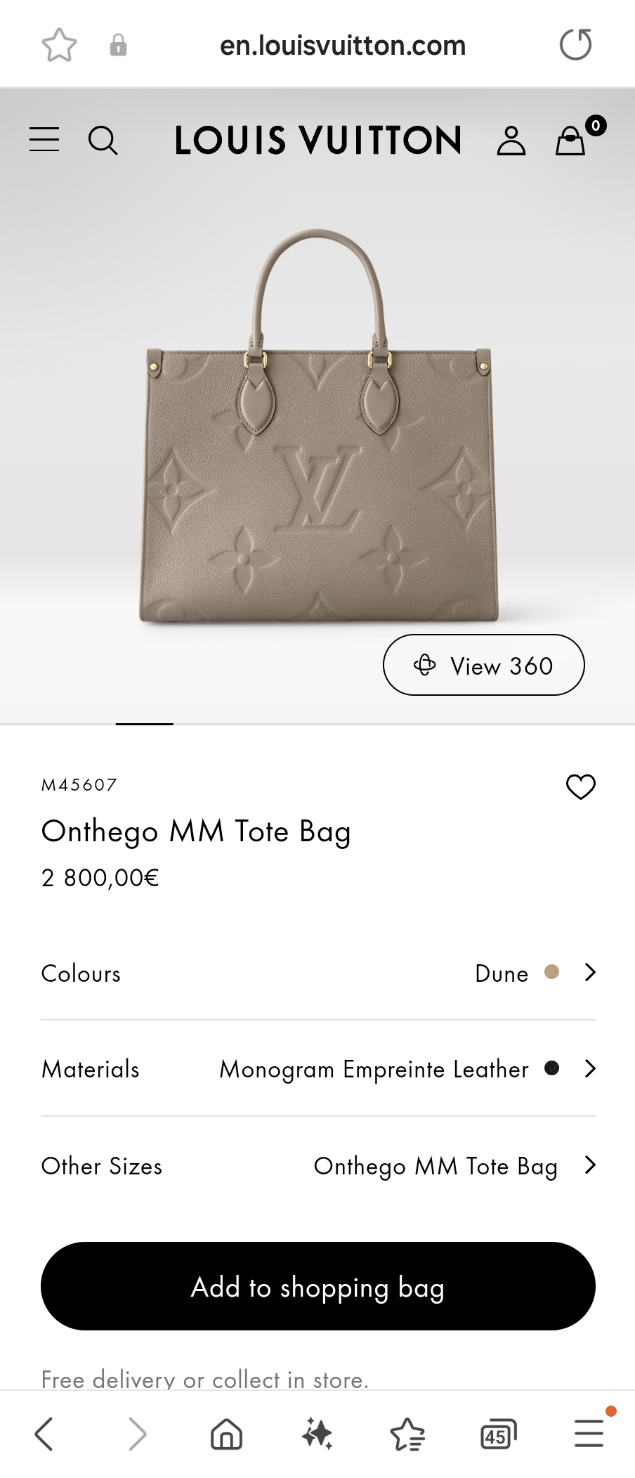 Louis Vuitton M45607 Onthego MM Tote Bag