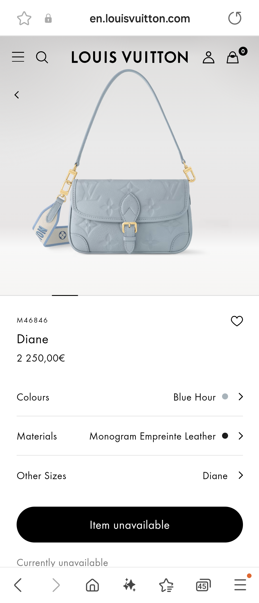 Louis vuitton M46846 Diane blie hour LV1