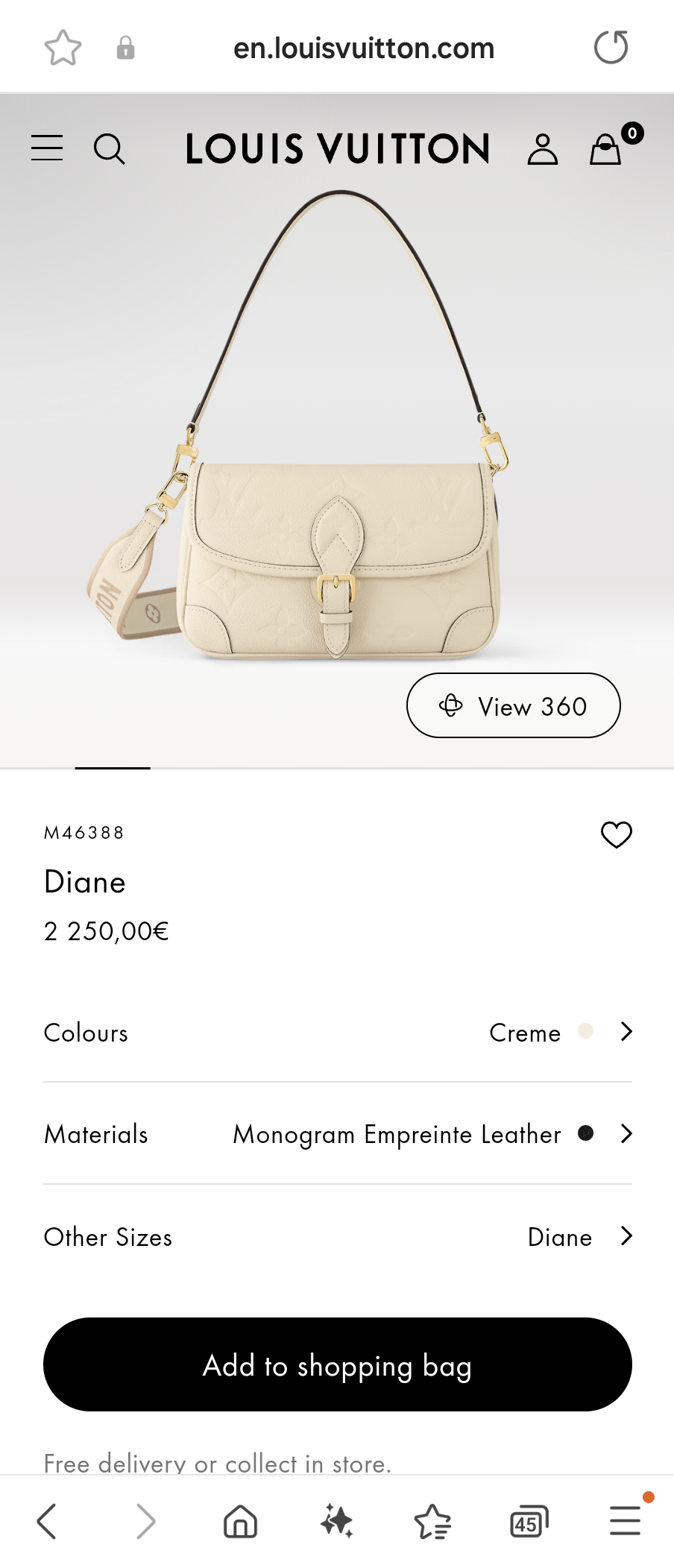 Louis vuitton M46388 Diane creme LV1