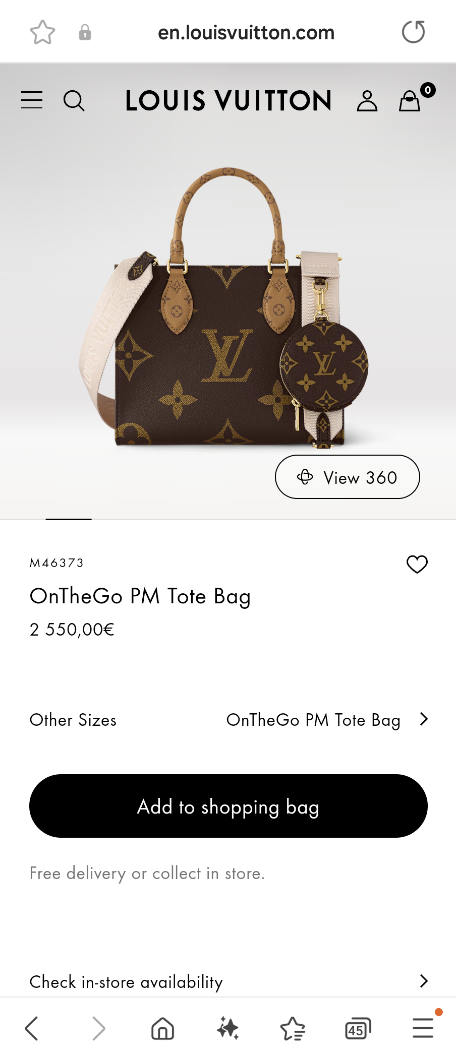 Louis Vuitton M46373 OnTheGo PM Tote Bag