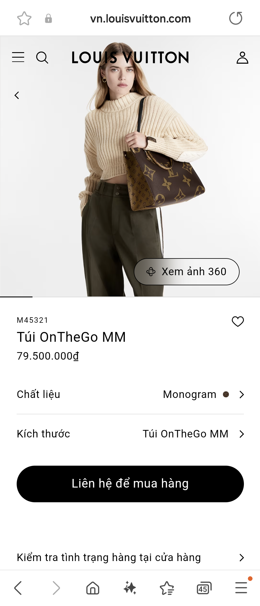 Louis Vuitton M45039 OnTheGo MM Tote Bag