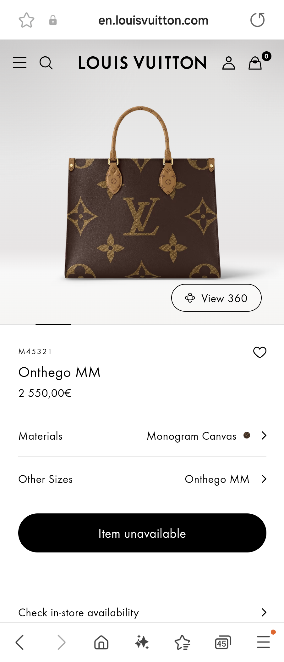 Louis Vuitton M45321 OnTheGo MM Bag