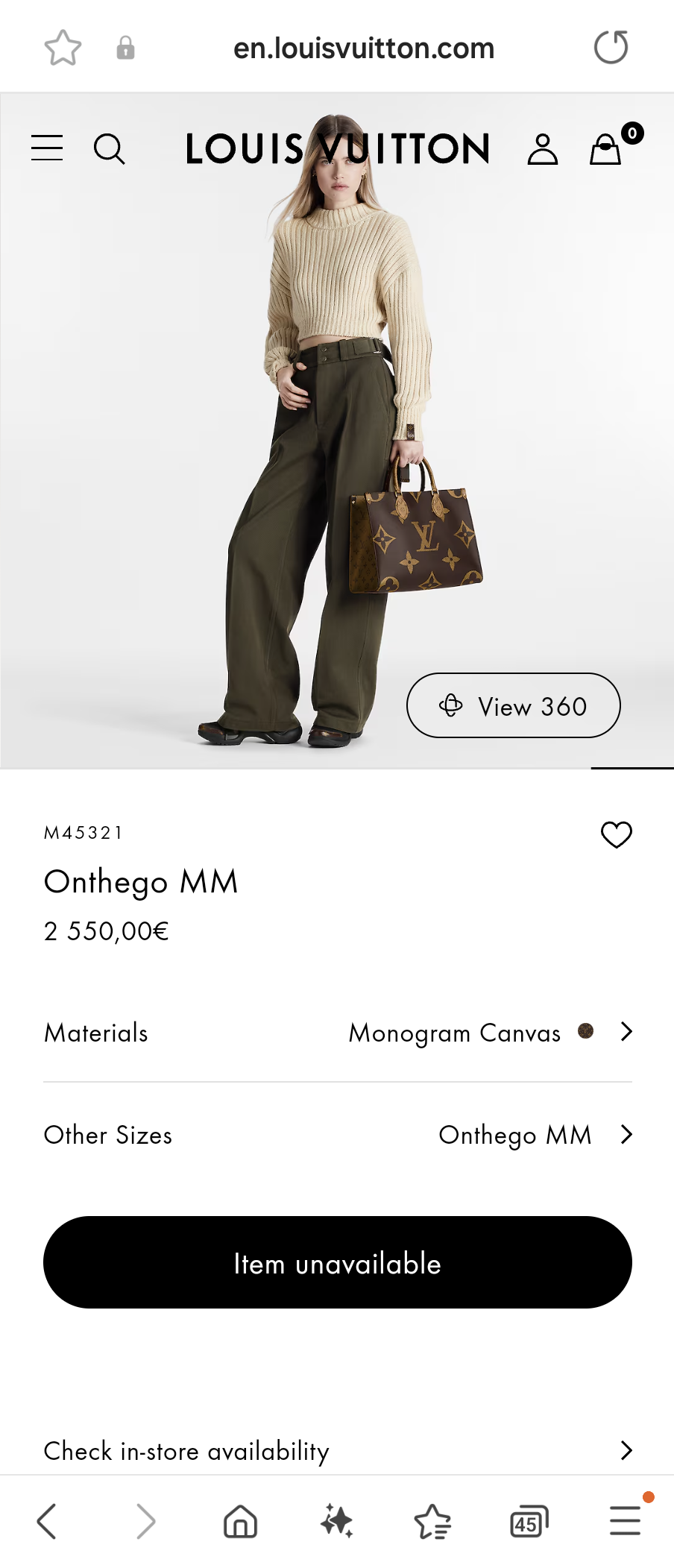 Louis Vuitton M45321 OnTheGo MM Bag