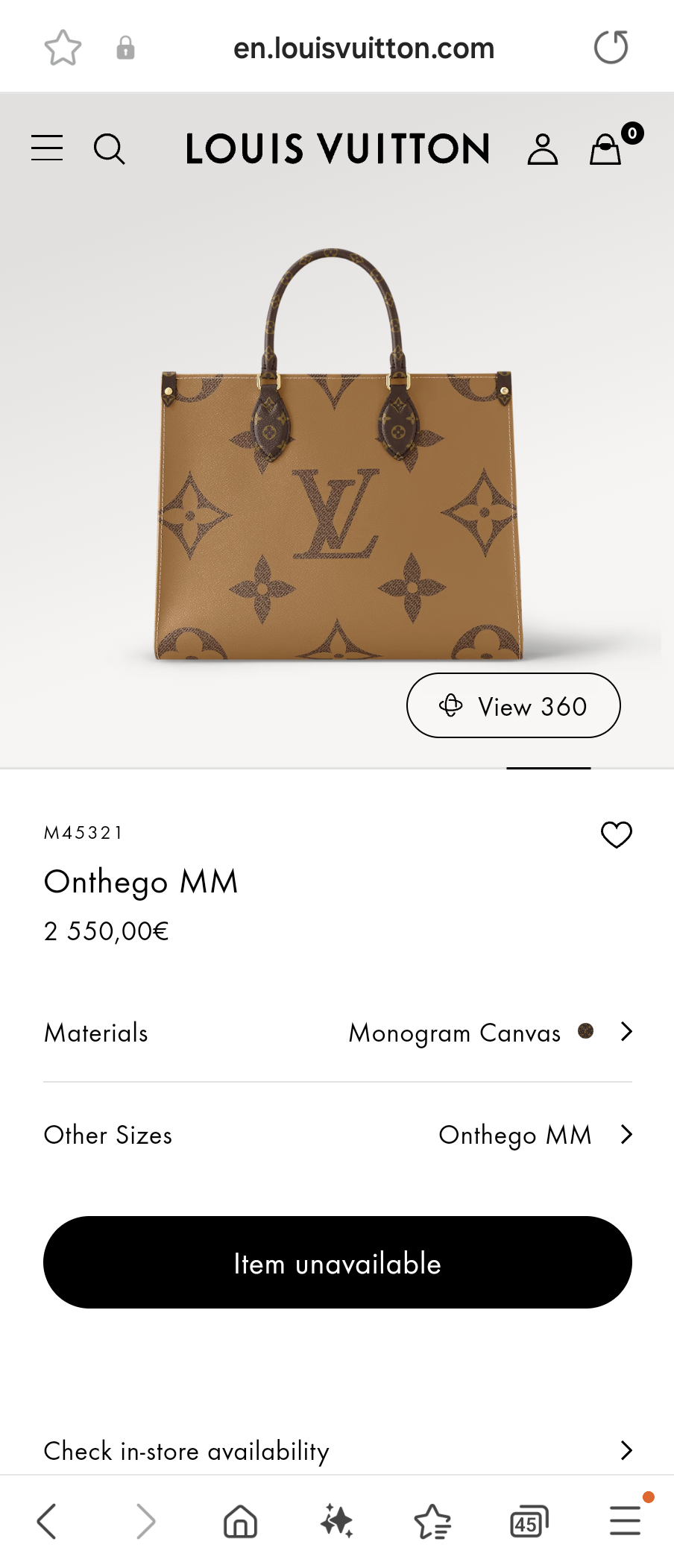 Louis Vuitton M45321 OnTheGo MM Bag