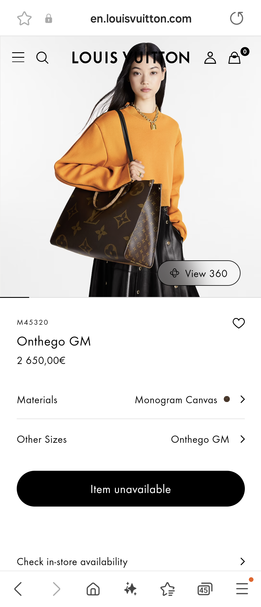 Louis Vuitton M45320 Onthego GM bag