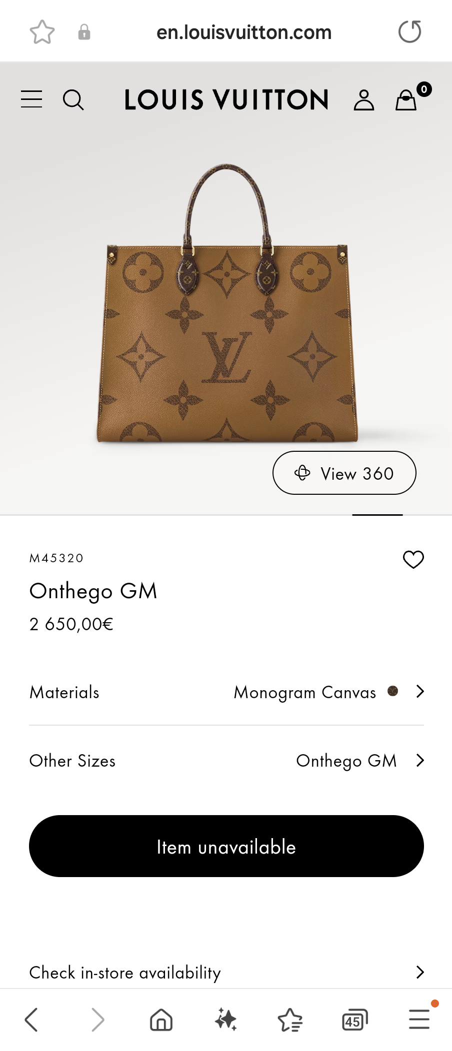 Louis Vuitton M45320 Onthego GM bag