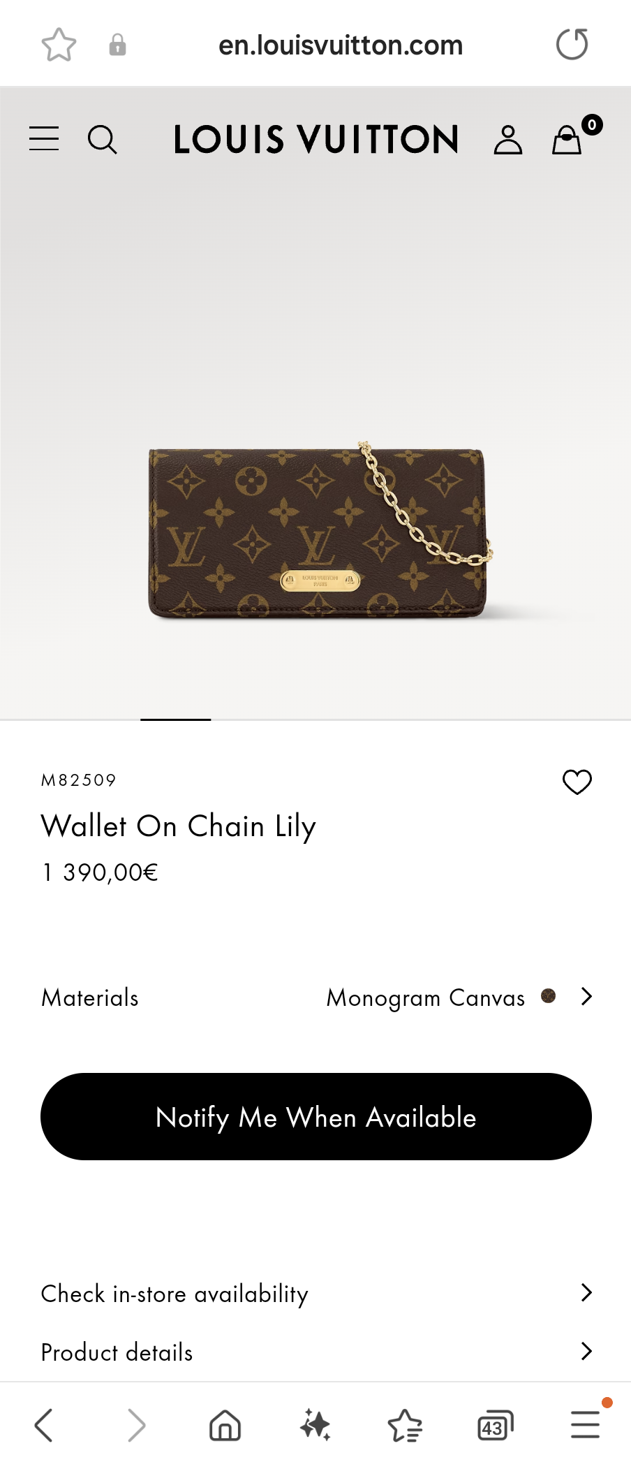 Louis Vuitton M82509 Wallet On Chain Lily