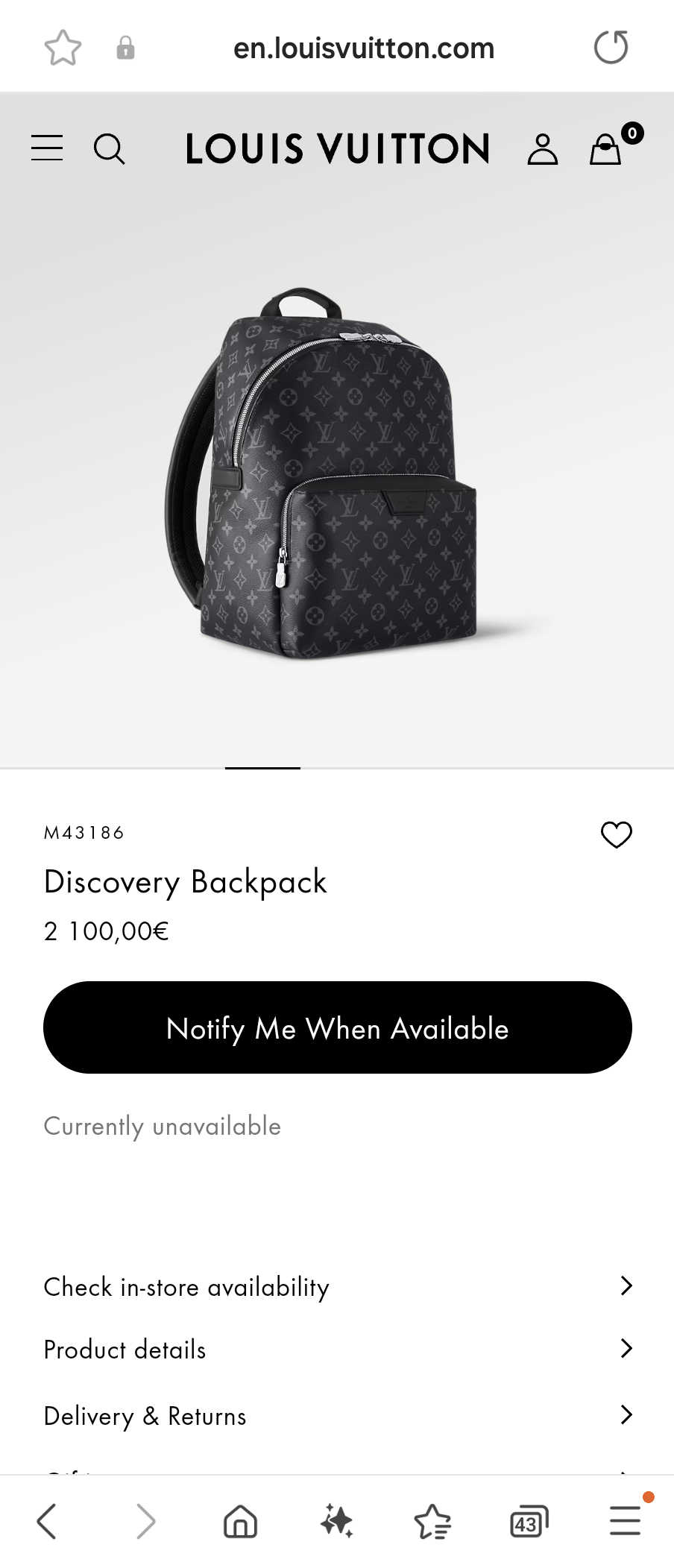 Louis Vuitton M43186Discovery Backpack