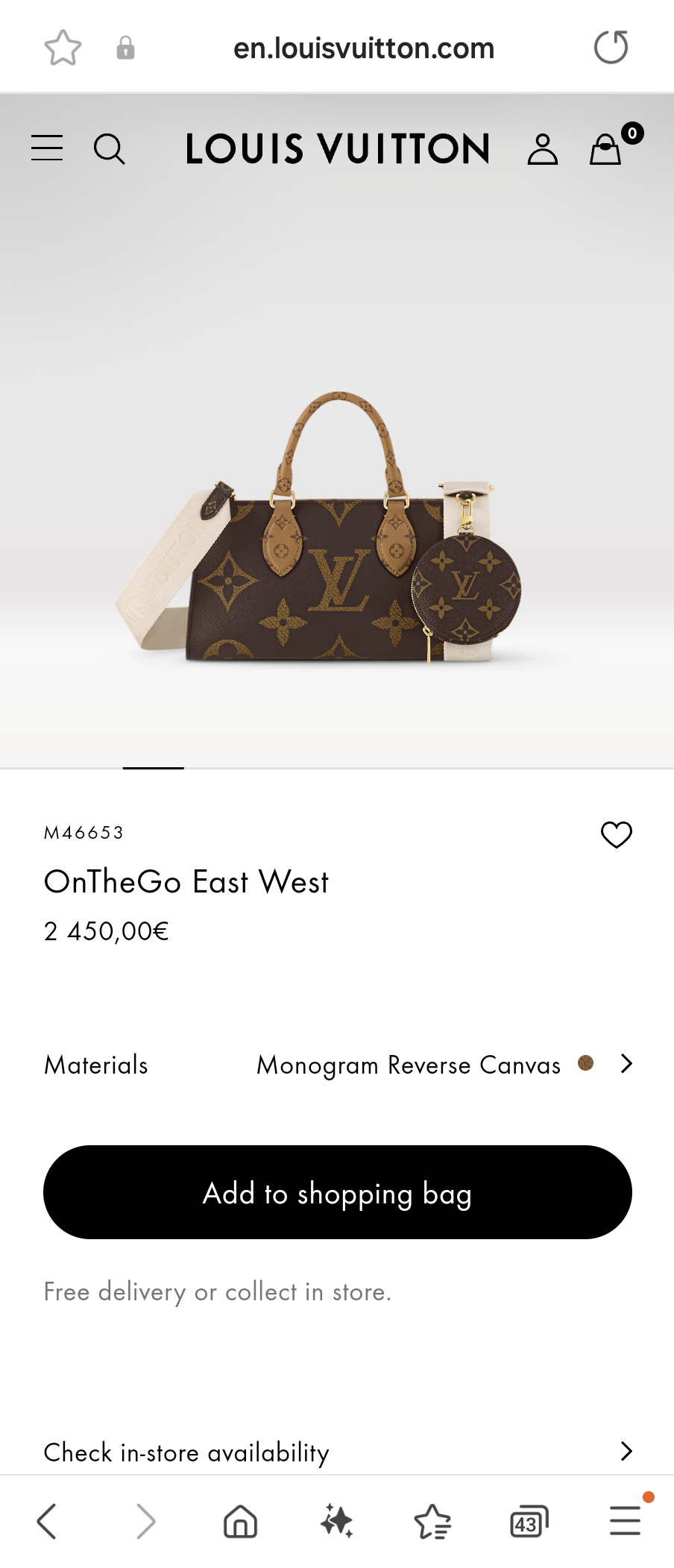 Louis Vuitton M46653 OnTheGo East West
