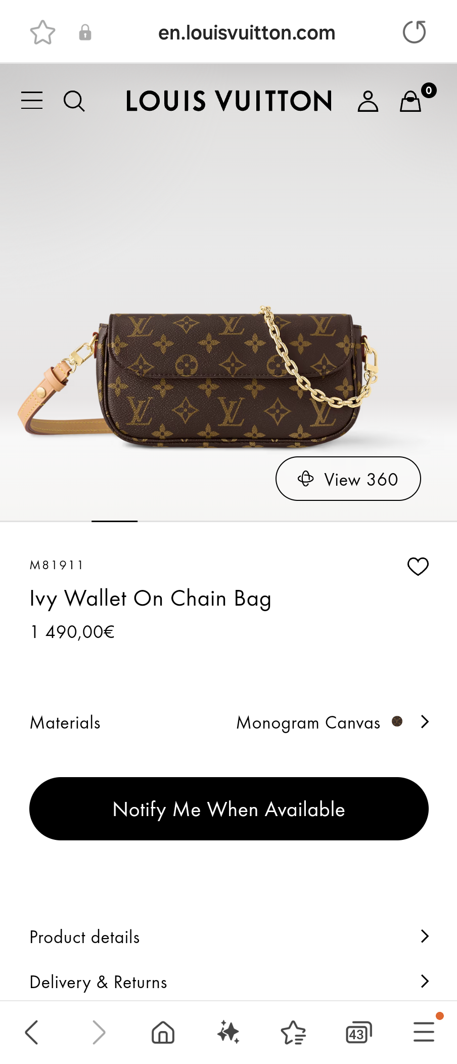 Louis Vuitton M81911 Ivy Wallet On Chain Bag