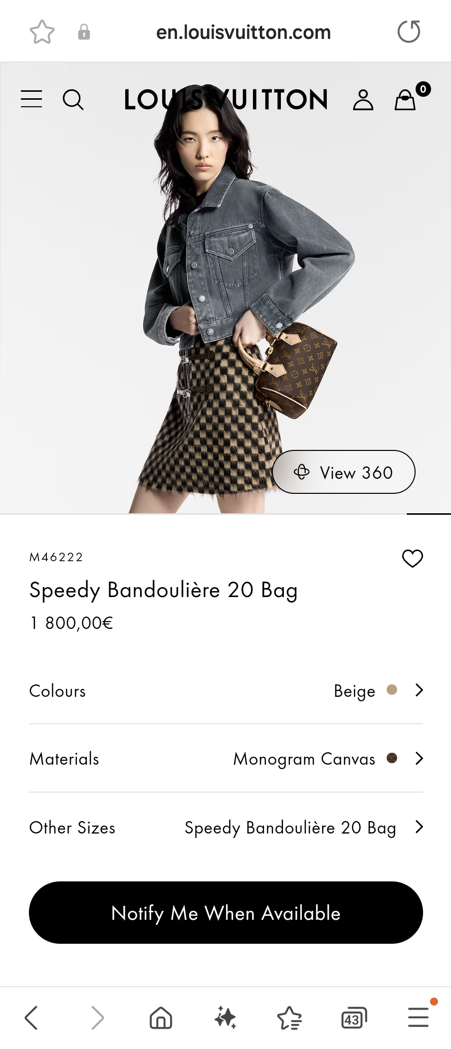 Louis Vuitton M46222 Speedy Bandoulière 20 Bag