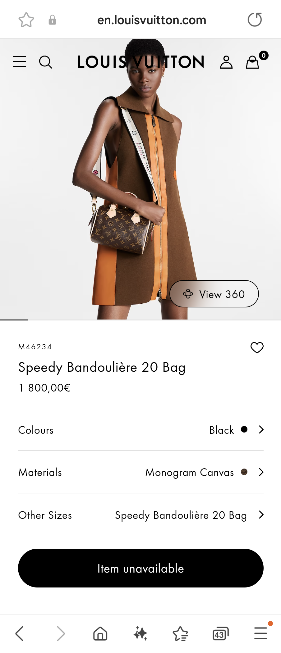 Louis Vuitton M46234 Speedy Bandoulière 20 Bag