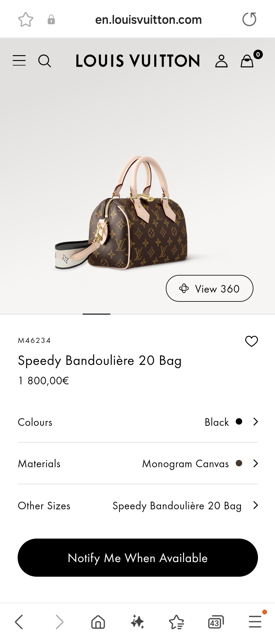 Louis Vuitton M46234 Speedy Bandoulière 20 Bag