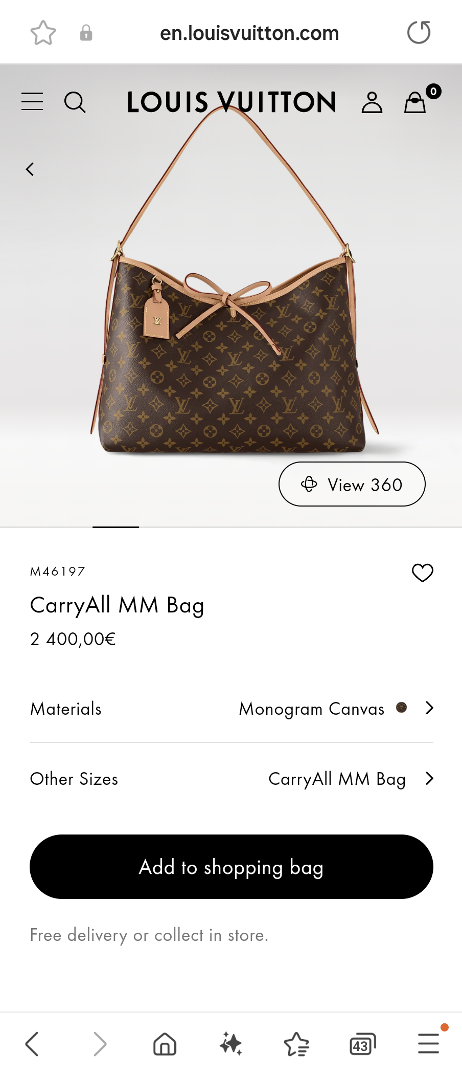 Louis Vuitton M46197CarryAll MM Bag