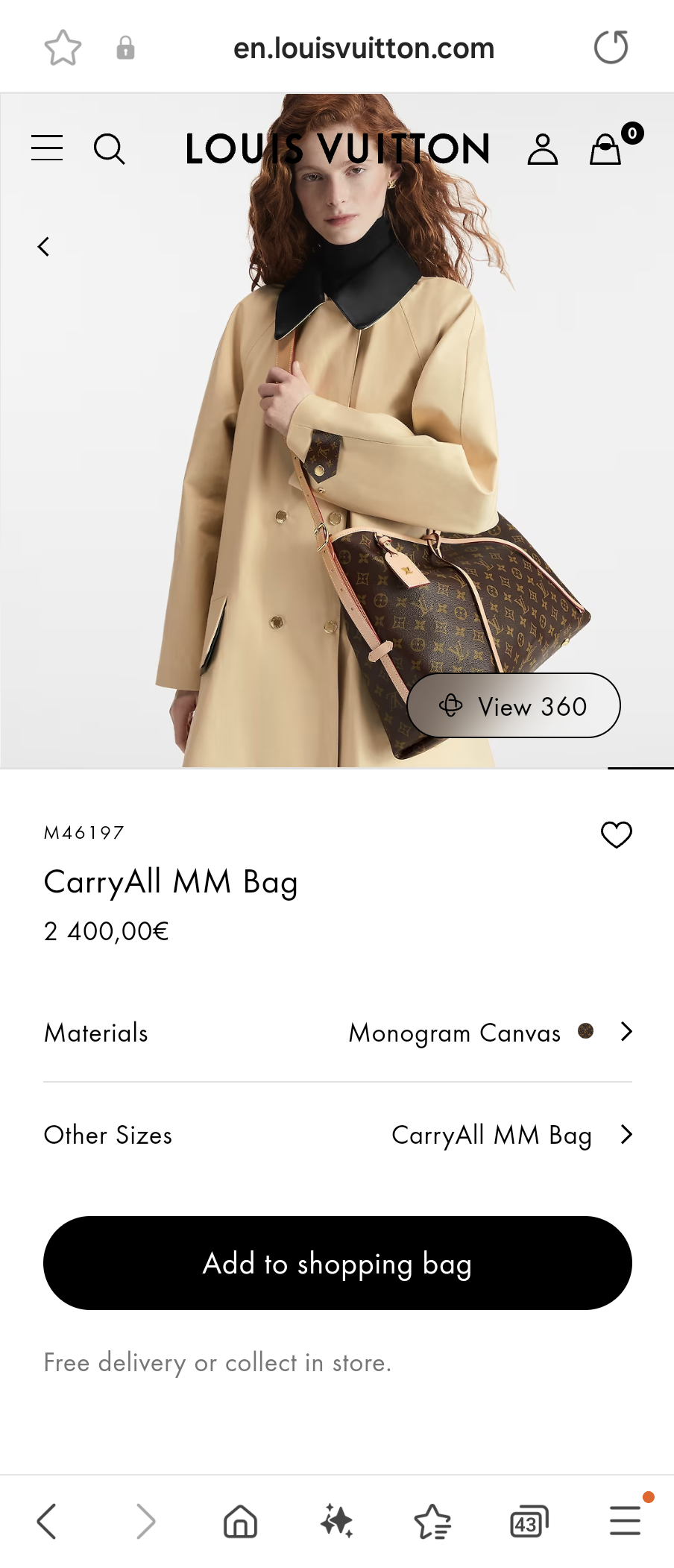 Louis Vuitton M46197CarryAll MM Bag