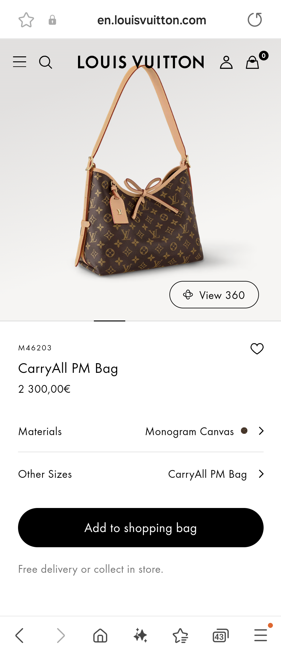 Louis Vuitton M46203 CarryAll PM Bag