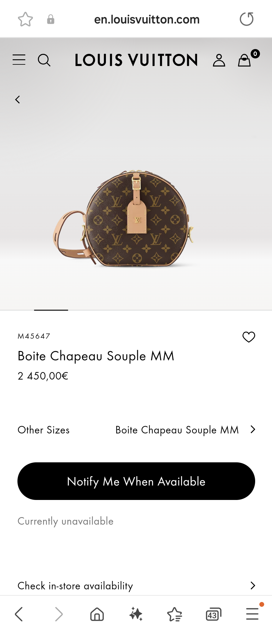 Louis Vuitton M45647 Boite Chapeau Souple MM