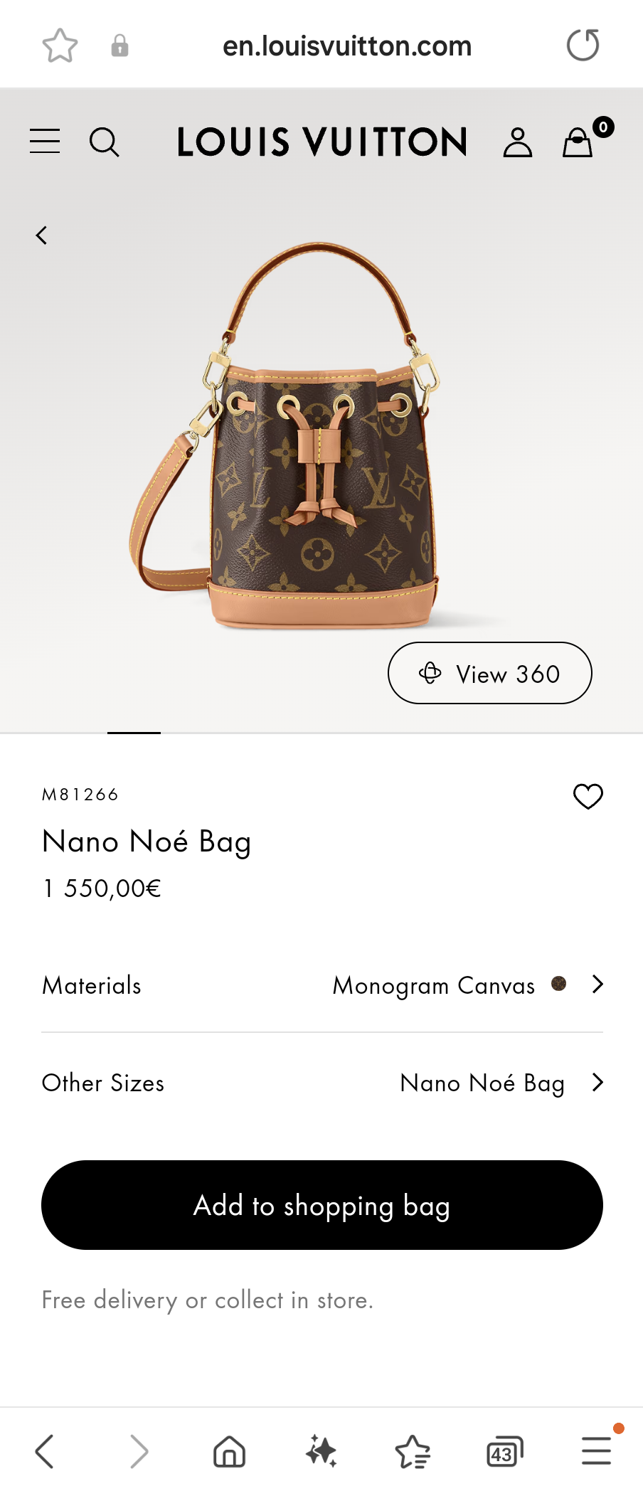 Louis Vuitton M81266Nano Noé Bag