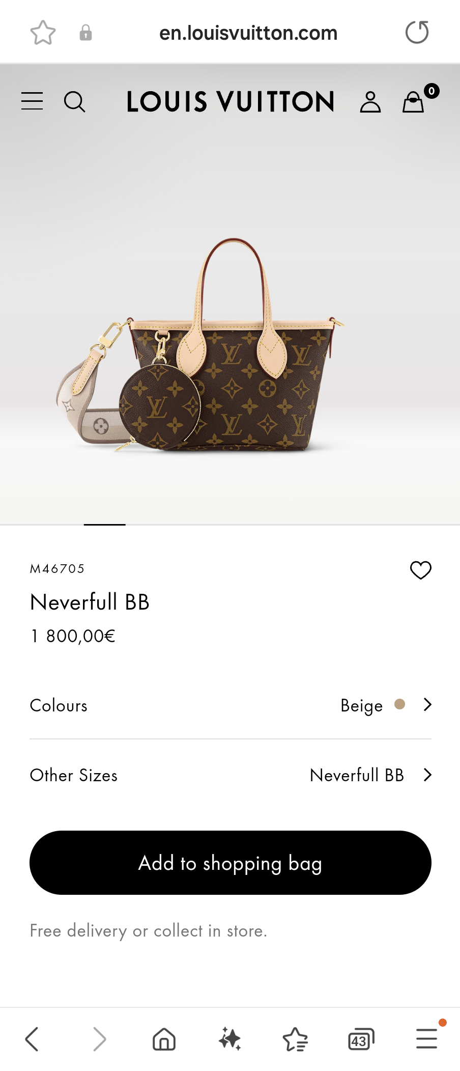 Louis Vuitton M46705 Neverfull BB