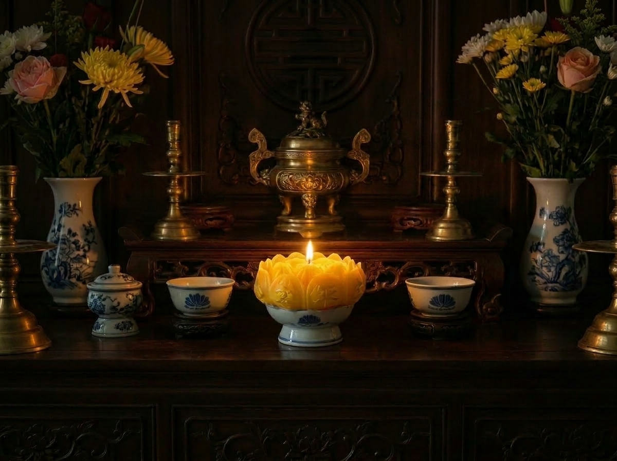 Ý nghĩa sâu sắc của việc thắp nến trên bàn thờ gia tiên Việt