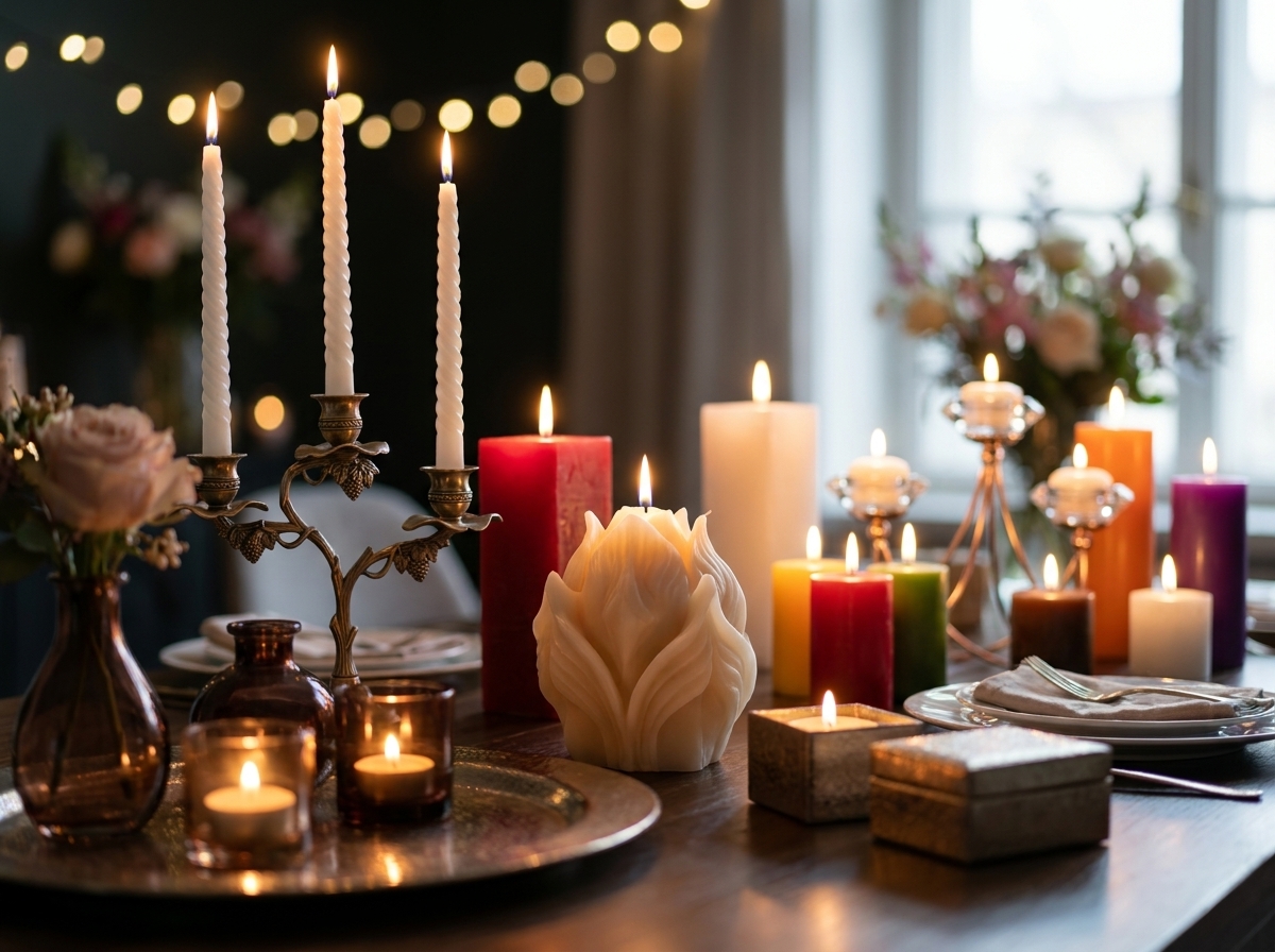 Cách phối hợp các loại nến khác nhau để tạo ra một bàn decor đa tầng