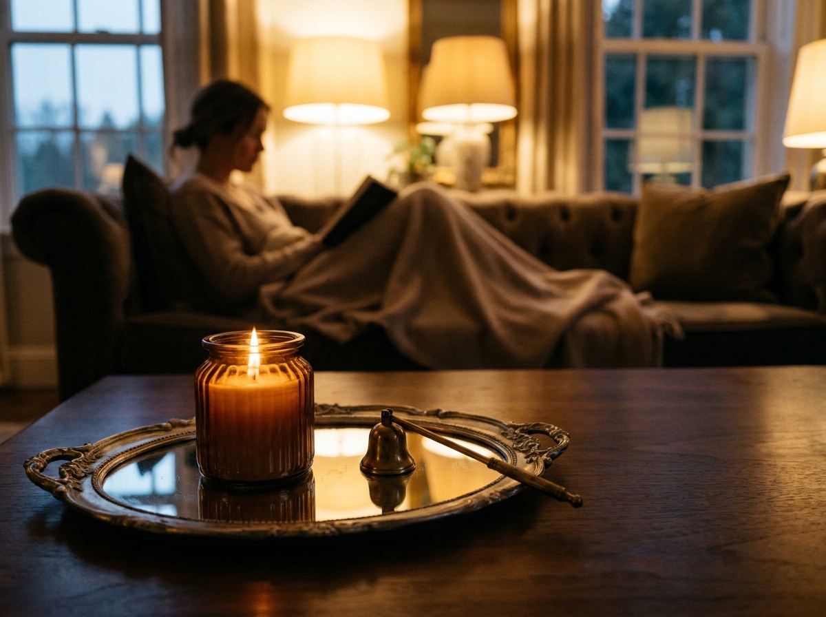 Nến và sự kết hợp với khay gương tạo chiều sâu cho không gian
