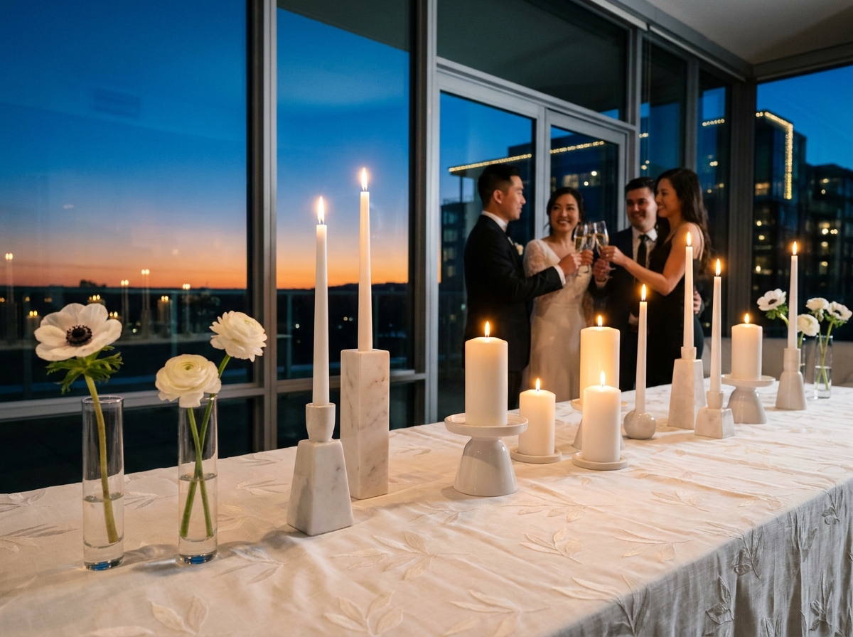 Phong cách tiệc cưới Minimalism: Đơn giản mà cuốn hút cùng những bệ nến trắng 