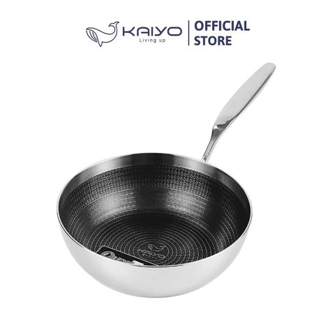 Chảo inox chống dính hoa văn nổi Tri-Ply đáy liền sâu lòng Kaiyo, size 24cm