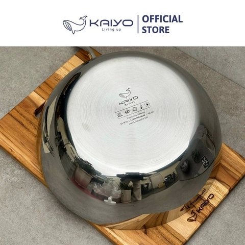 Chảo inox chống dính hoa văn nổi Tri-Ply đáy liền sâu lòng Kaiyo, size 24cm
