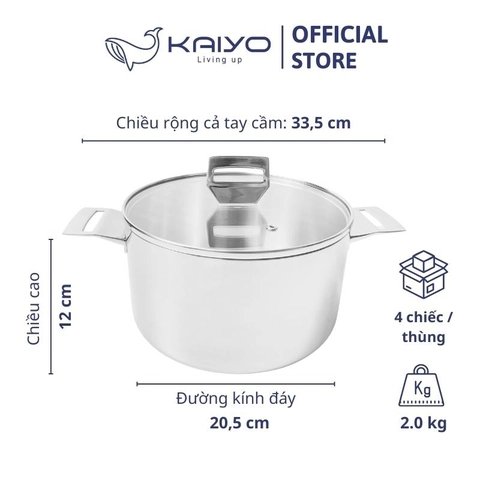 Nồi đúc inox 3 lớp đáy liền Try-Ply Kaiyo size 22cm
