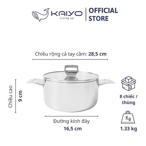 Nồi đúc inox 3 lớp đáy liền Try-Ply Kaiyo size 18cm