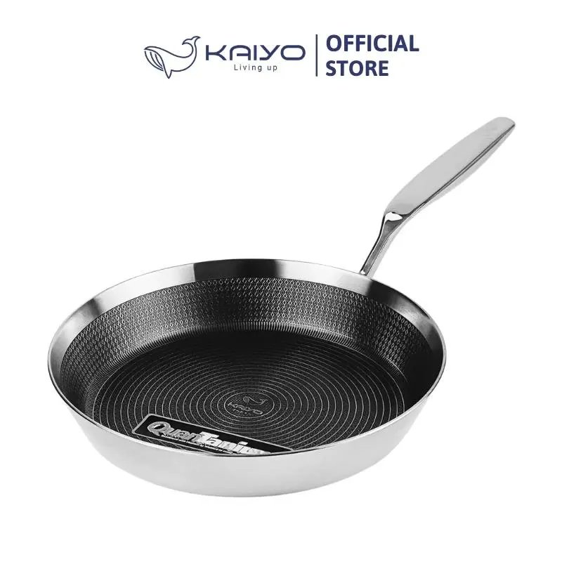 Chảo inox chống dính hoa văn nổi Tri-Ply đáy liền sâu lòng Kaiyo, size 26cm