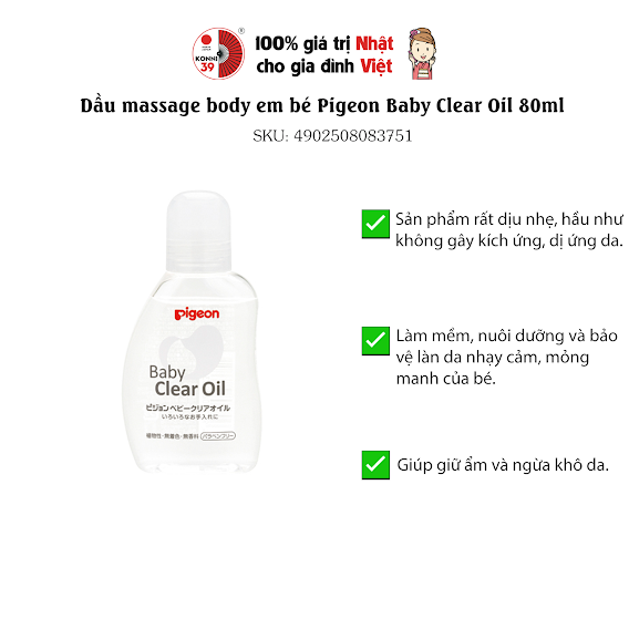 Dầu massage body em bé Pigeon Baby Clear Oil 80ml