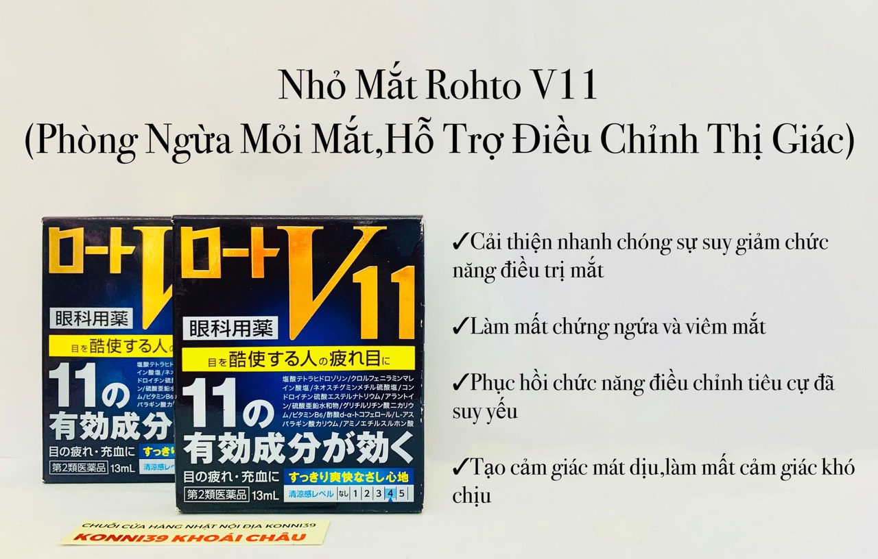 Nhỏ mắt Rohto V11 phòng ngừa mỏi mắt, hỗ trợ điều chỉnh thị giác 13ml