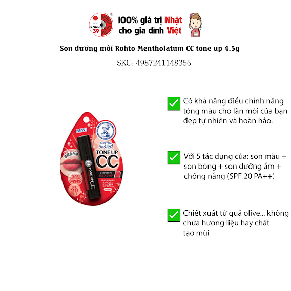 Son dưỡng môi Rohto Mentholatum CC tone up 4.5g