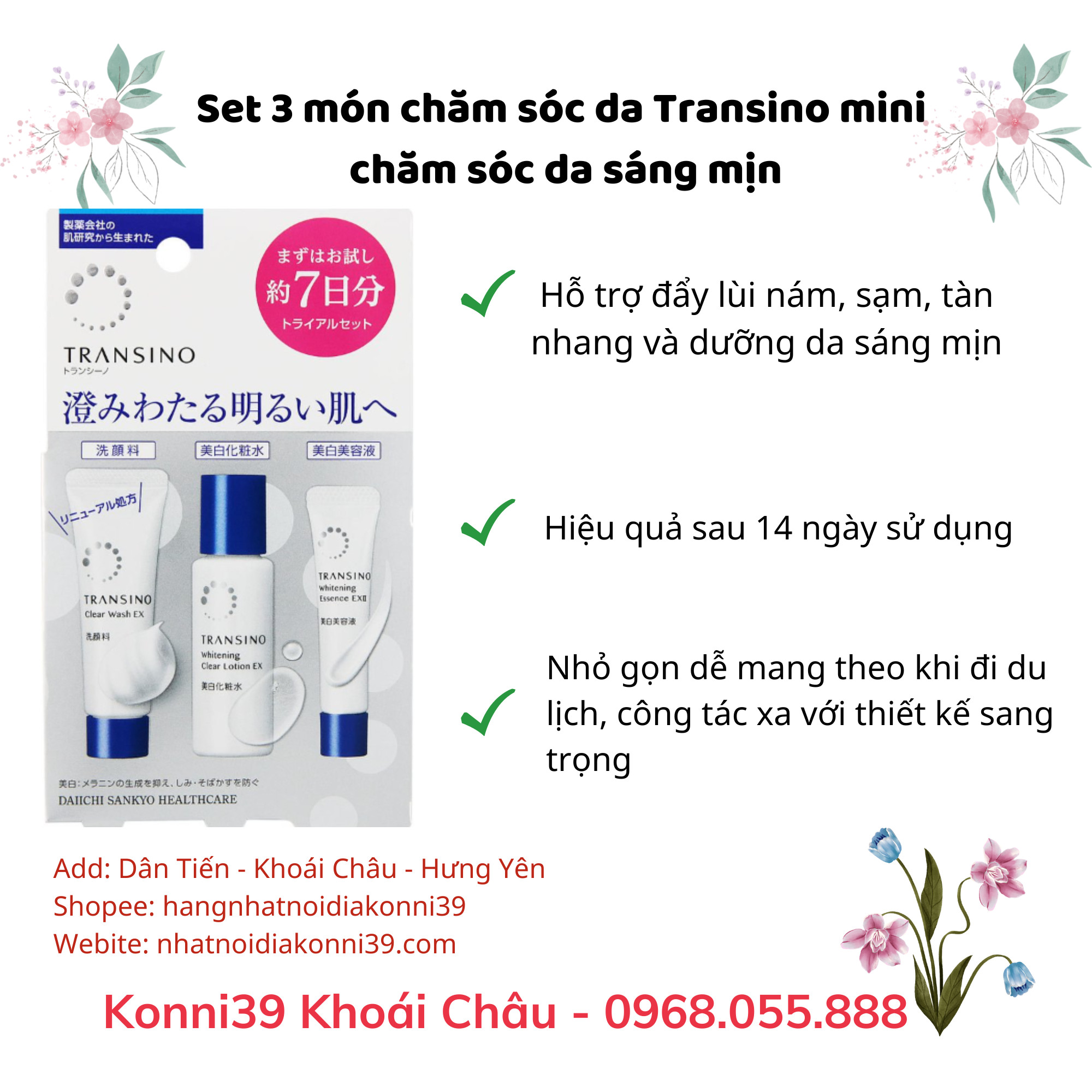 Set 3 món chăm sóc da Transino mini chăm sóc da sáng mịn