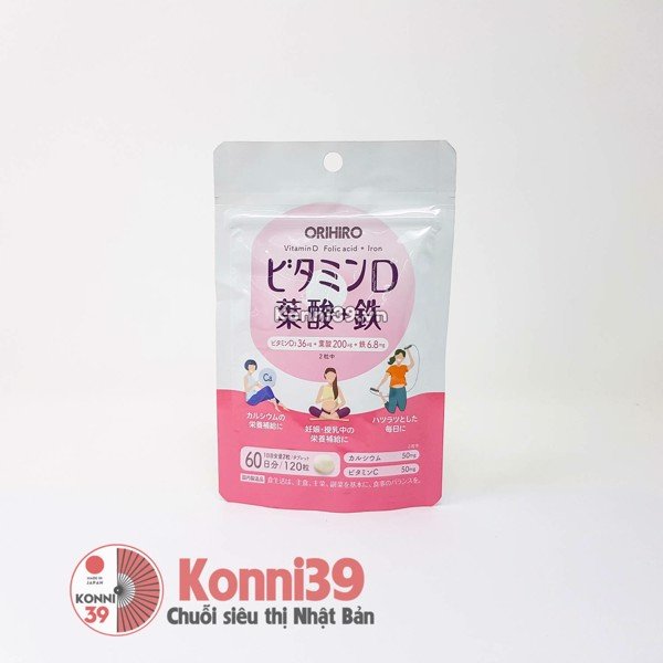 Viên uống bổ sung vitamin D, axit folic, sắt Orihiro 120 viên (dùng được cho phụ nữ mang thai)