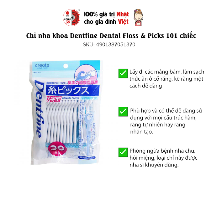 Chỉ nha khoa Dentfine Dental Floss & Picks 101 chiếc