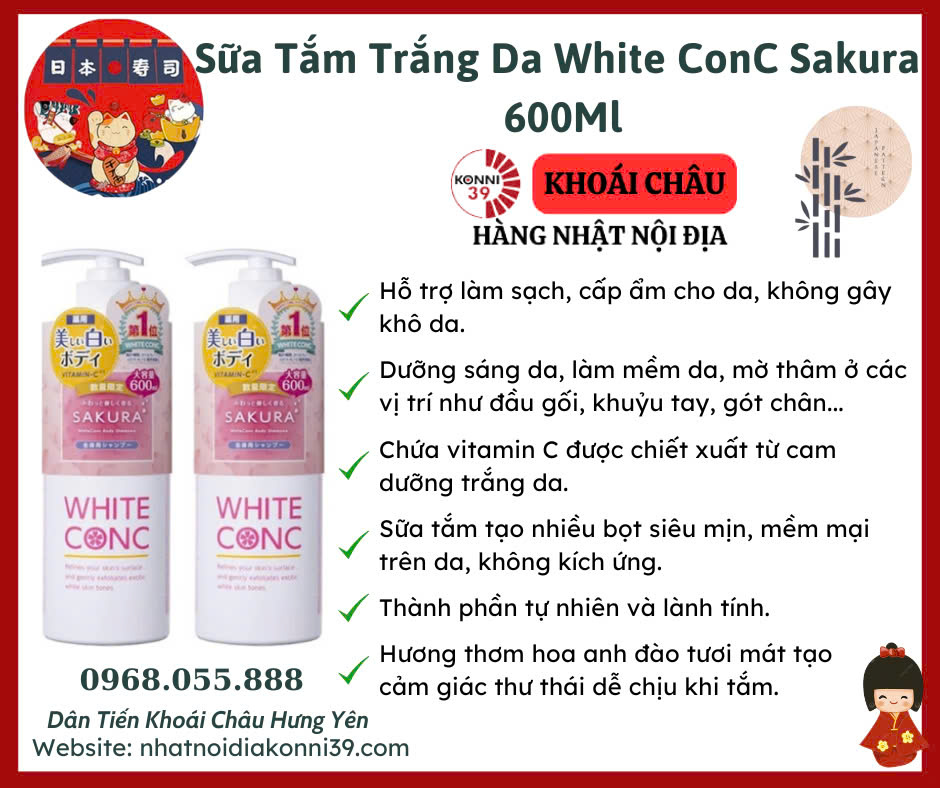 Sữa Tắm Dưỡng Trắng Da White ConC Hương Hoa Anh Đào 600Ml ( Phiên Bản Mùa Xuân )
