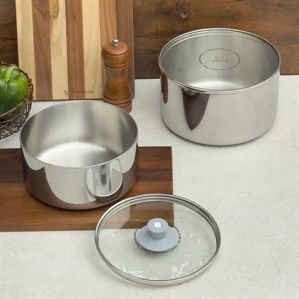 Bộ 2 Nồi Inox Đa Năng Kiêm Âu Đựng Thực Phẩm Kaiyo - Dáng Thẳng, Size 18,20Cm