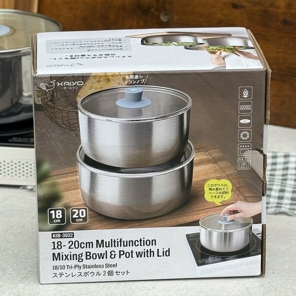 Bộ 2 Nồi Inox Đa Năng Kiêm Âu Đựng Thực Phẩm Kaiyo - Dáng Thẳng, Size 18,20Cm