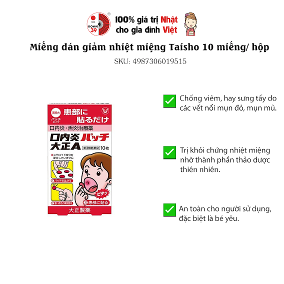 Miếng dán giảm nhiệt miệng Taisho 10 miếng/ hộp
