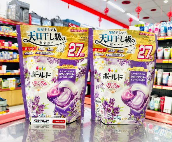 Viên Giặt Xả Khử Mùi, Chống Nhăn, Ố Vàng 4 Trong 1 Gel Ball Bold P&G Hương Hoa Lavender 27 Viên