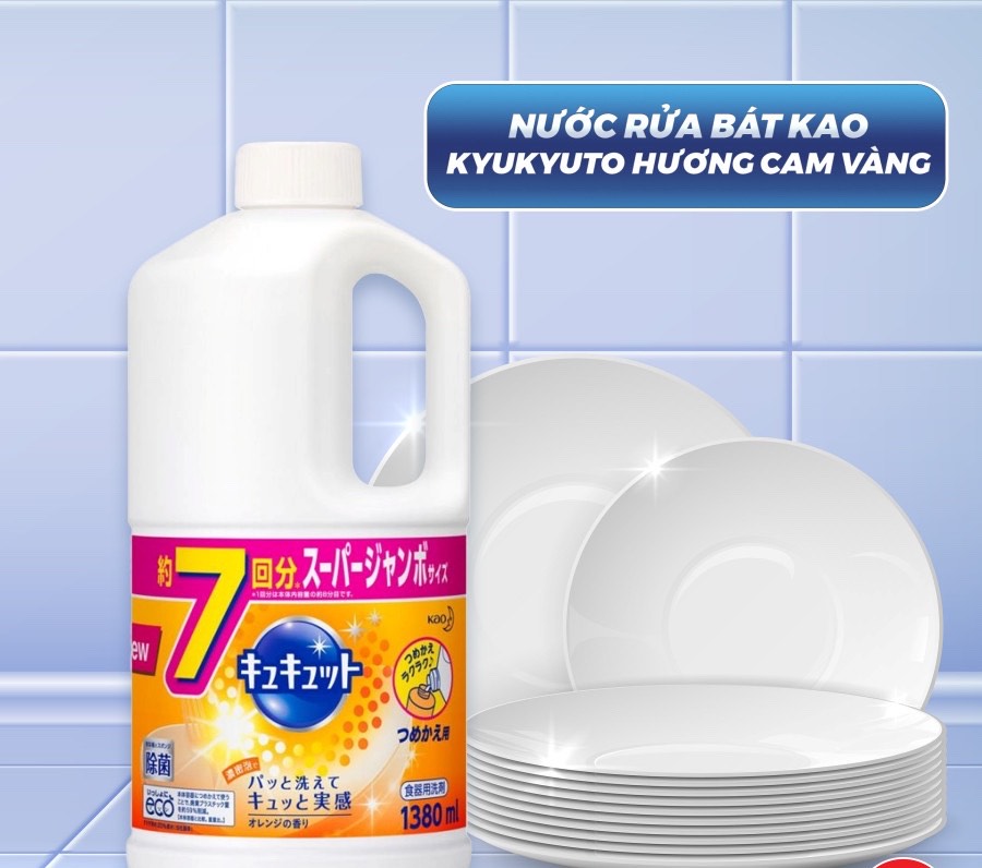 Nước rửa bát Kao Kyute Kuyte 1380ml- Hương cam