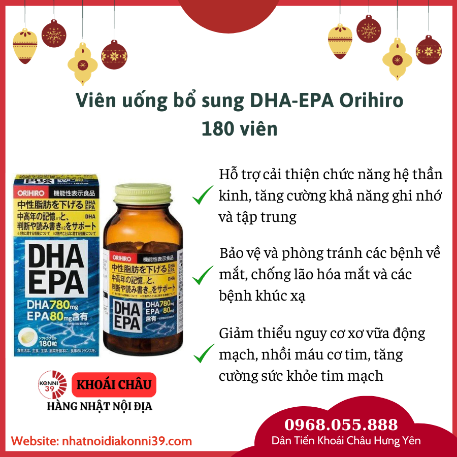 Viên uống bổ sung DHA-EPA Orihiro 180 viên