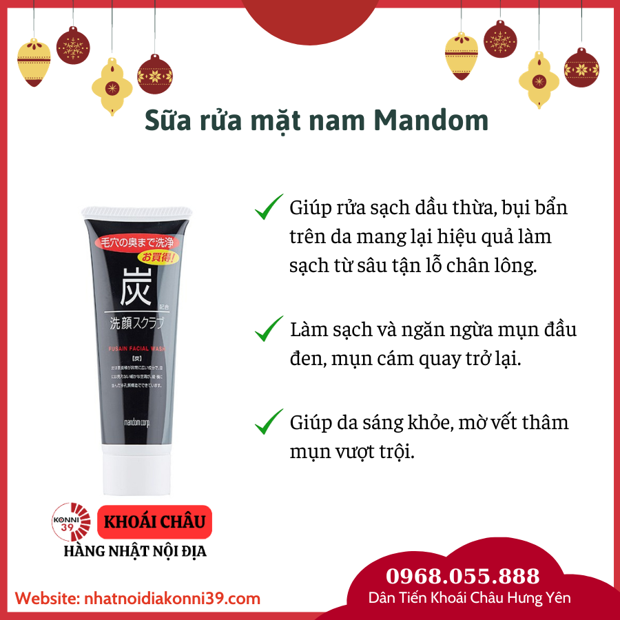 Sữa rửa mặt nam Mandom tẩy da chết chiết xuất than hoạt tính 100g