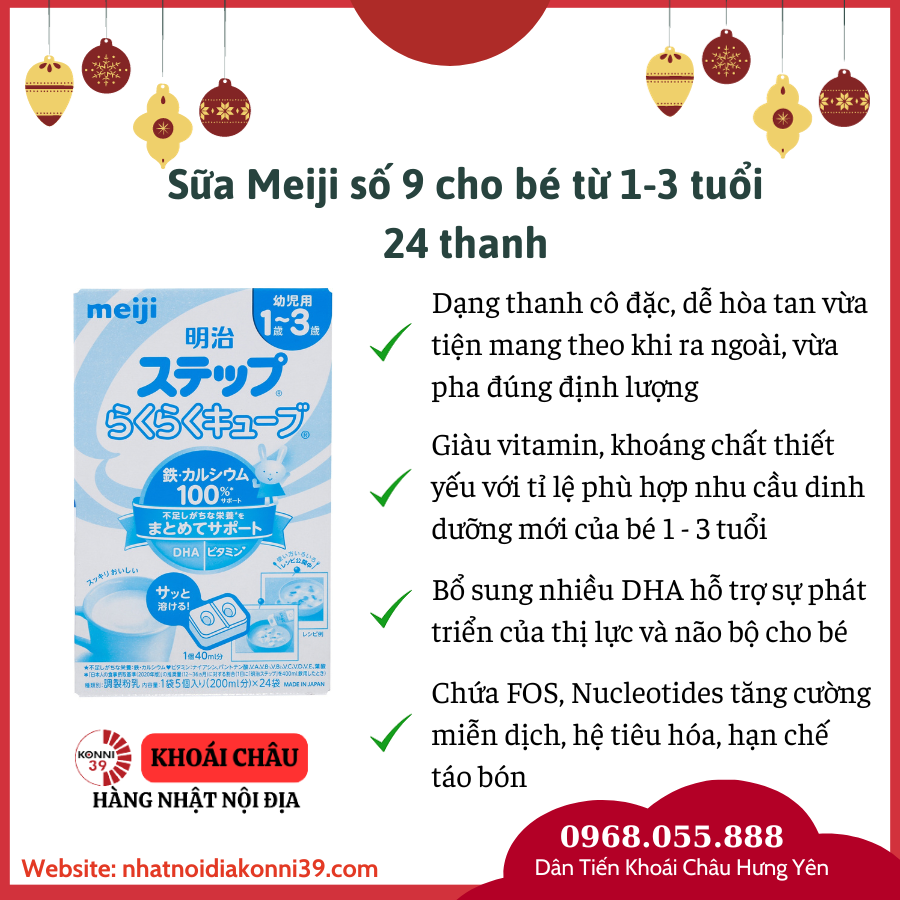 Sữa Meiji thanh số 9 mẫu mới 2024 (30 thanh)