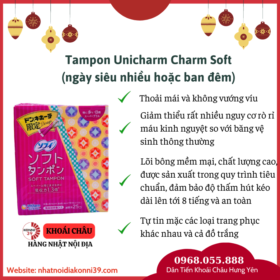 Tampon Unicharm Charm Soft (ngày siêu nhiều hoặc ban đêm)