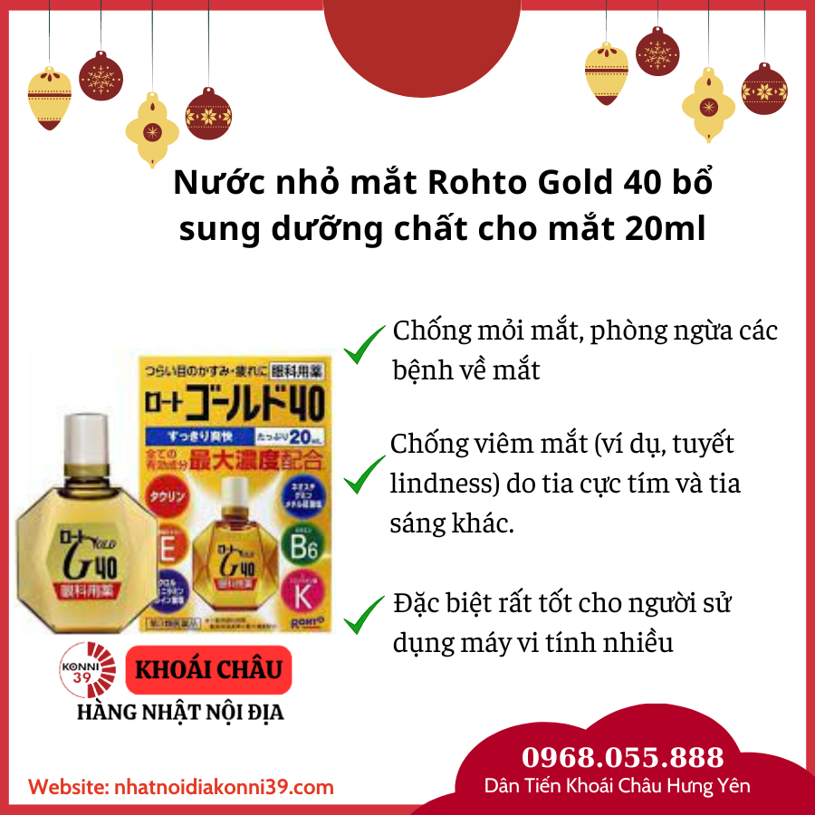 Nước nhỏ mắt Rohto Gold 40 bổ sung dưỡng chất cho mắt 20ml