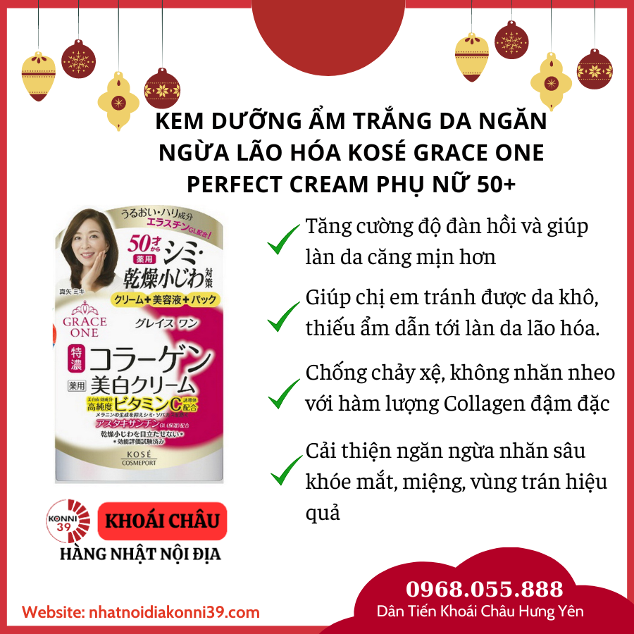 Kem dưỡng ẩm trắng da chống lão hóa Kose Grace One Whitening Perfect Cream 100g cho phụ nữ U50
